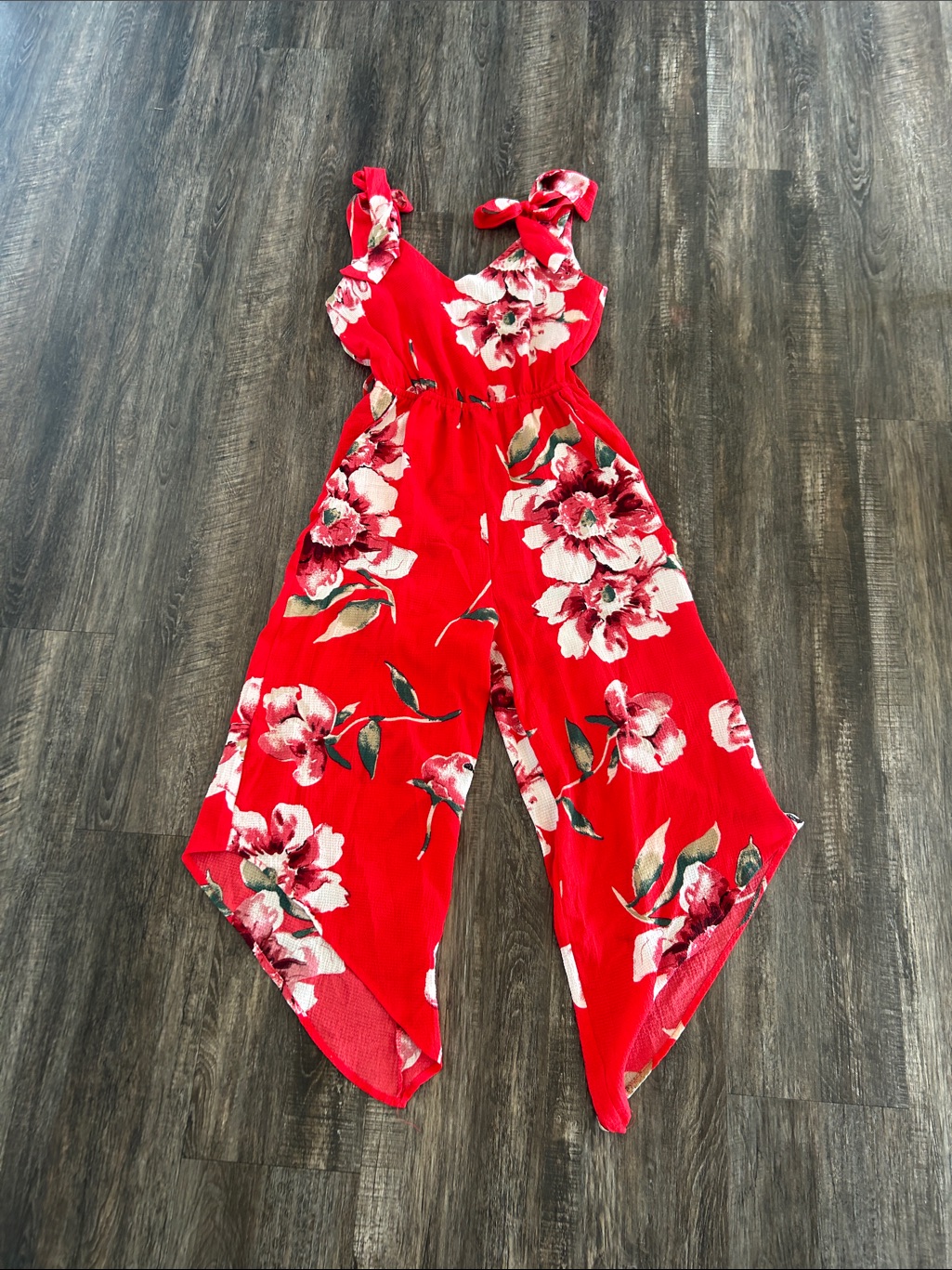 Red Floral Tie-Shoulder Wide-Leg Jumpsuit